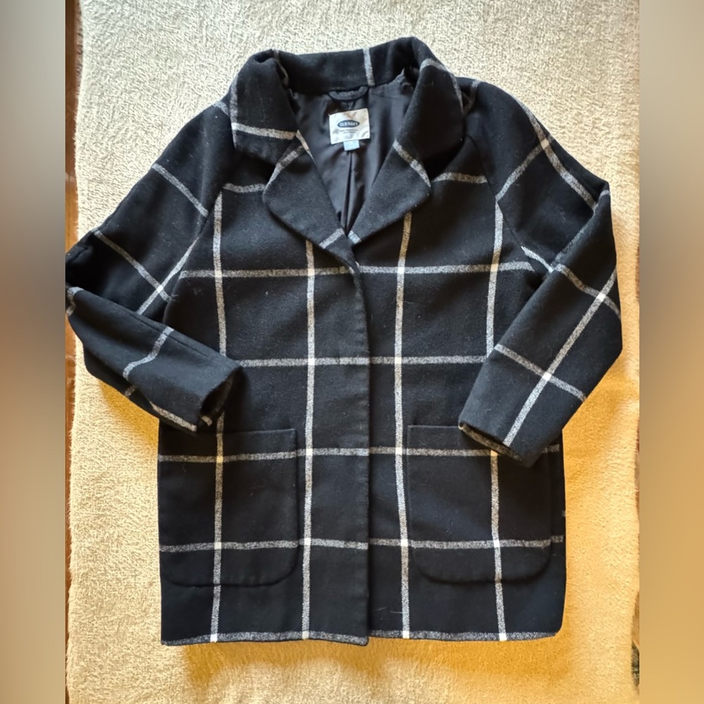 Old Navy Black and Gray Checkered Plaid Jacket Blazer Medium
